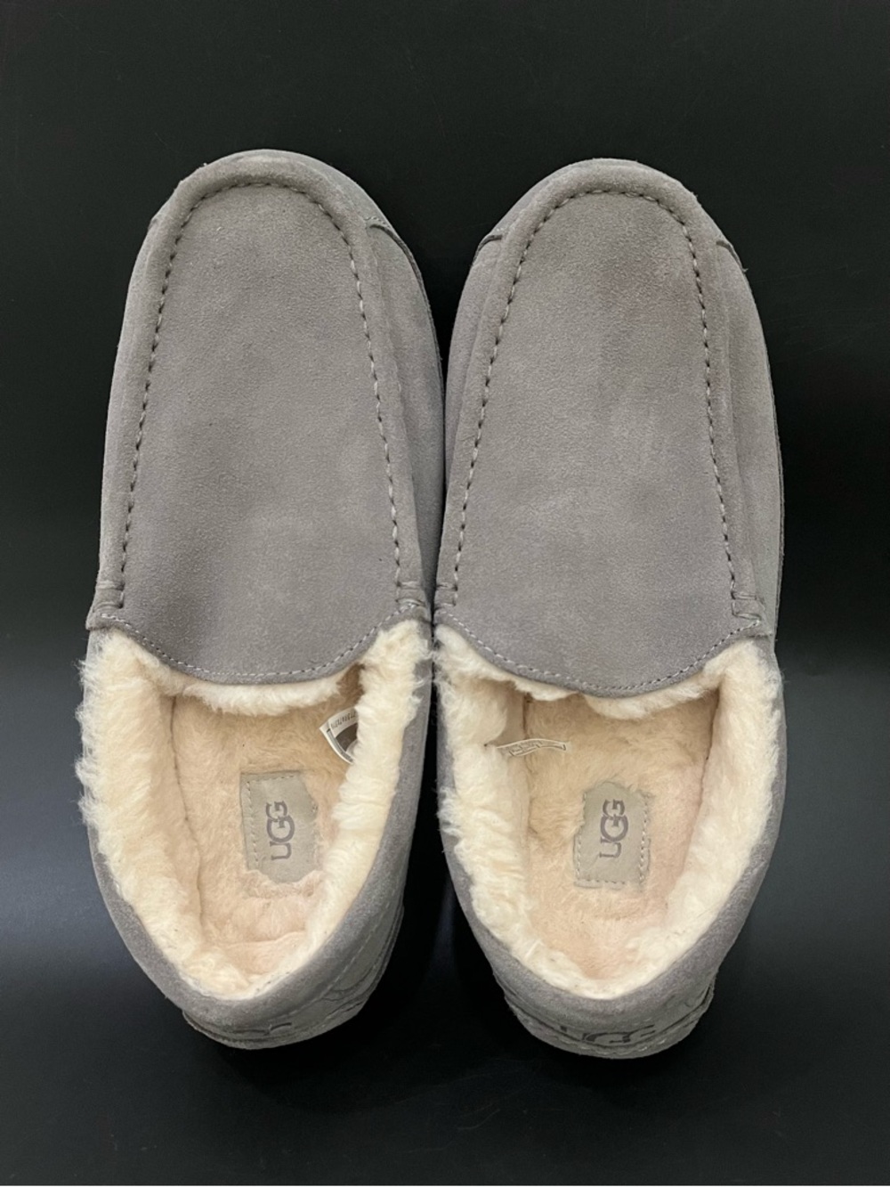 UGG Ascot Slippers Gray Sheepskin Suede Shoes Slip On Mens US Sz 11